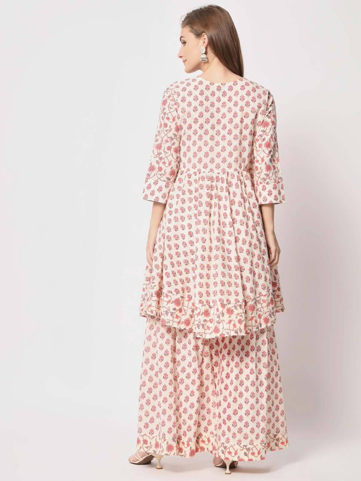 Odette Women Modern Pink Cotton Printed Stitched Kurta Set - Image 5