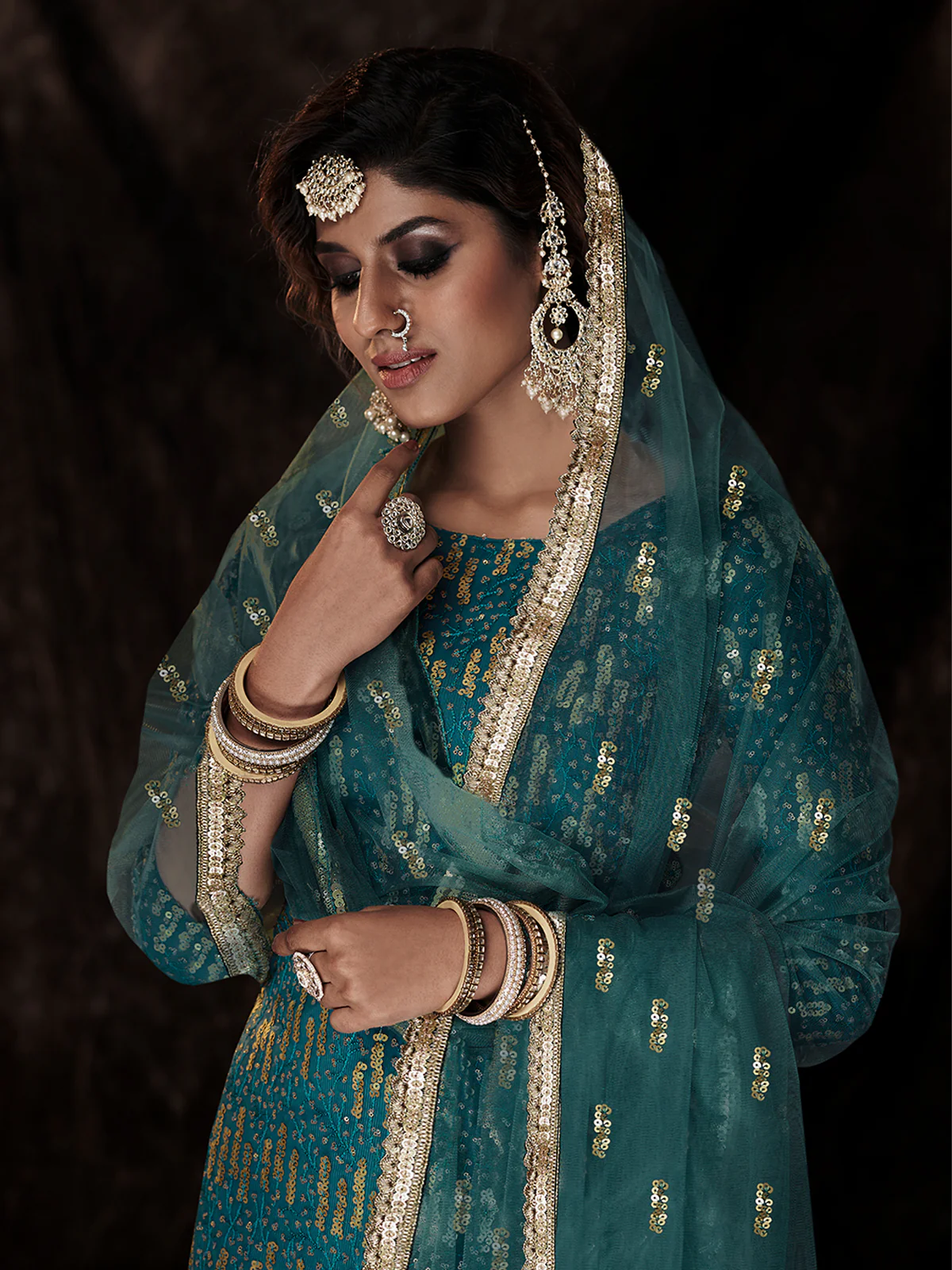 Odette Women Modern Teal Semi Stitched Kurta Set - Image 2