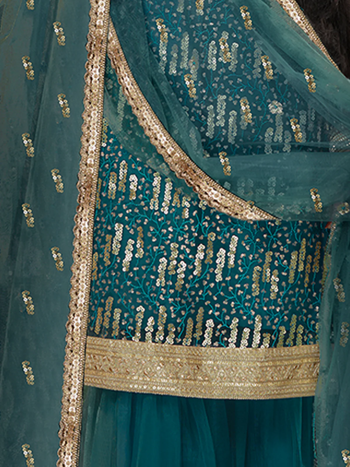 Odette Women Modern Teal Semi Stitched Kurta Set - Image 3