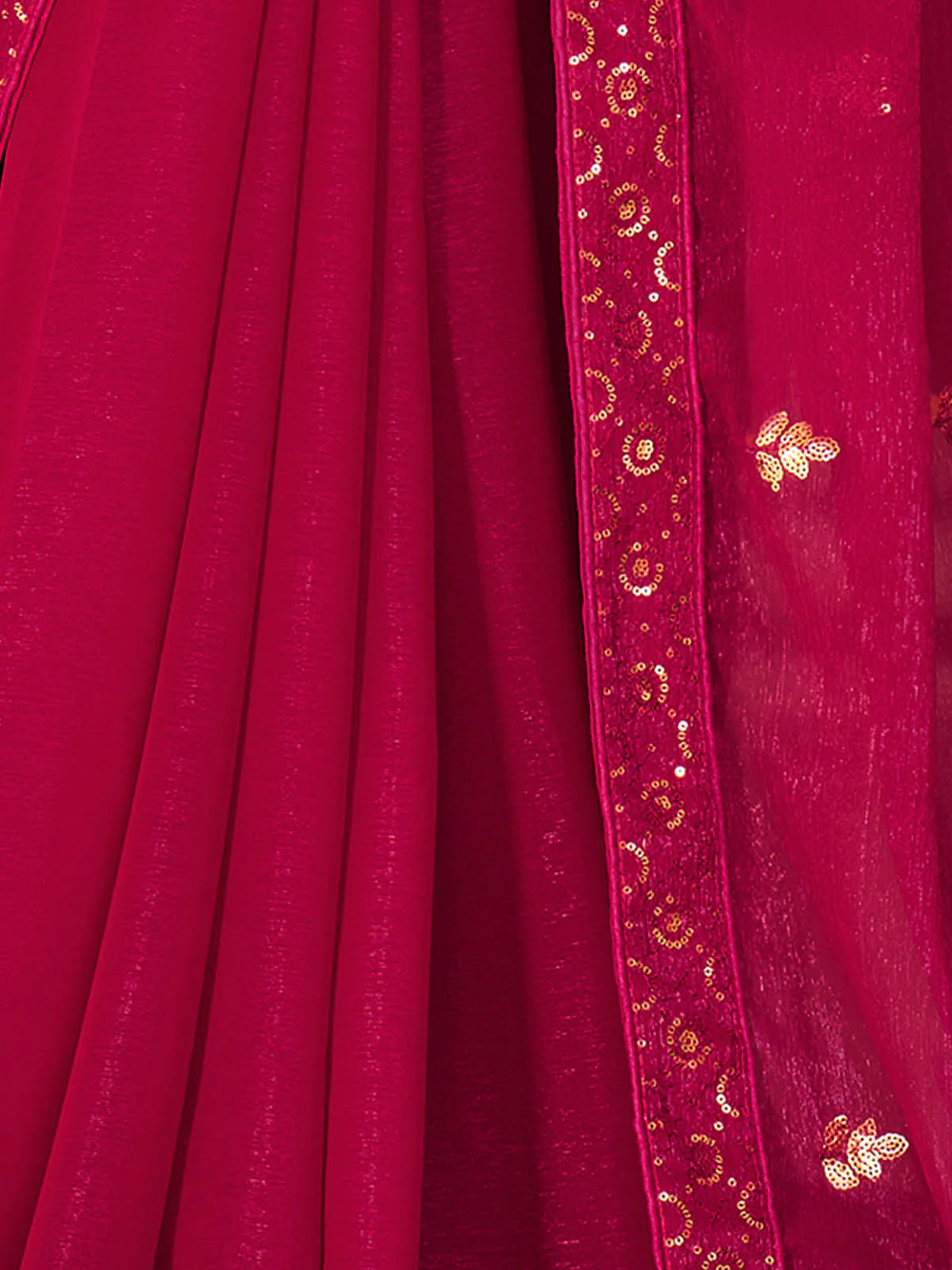 Odette Women Magenta Chinon Saree With Unstitched Blouse - Image 3