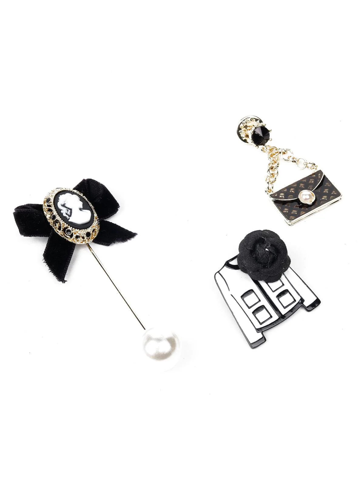 Odette Women Black Metal Three-Piece Brooch - Image 2