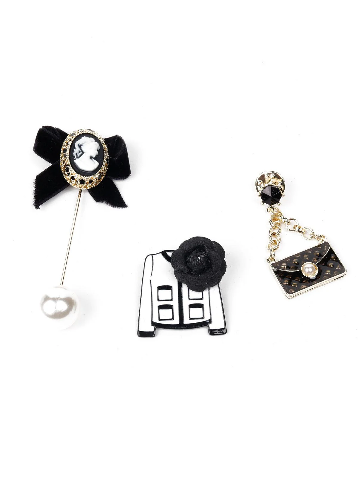 Odette Women Black Metal Three-Piece Brooch - Image 3