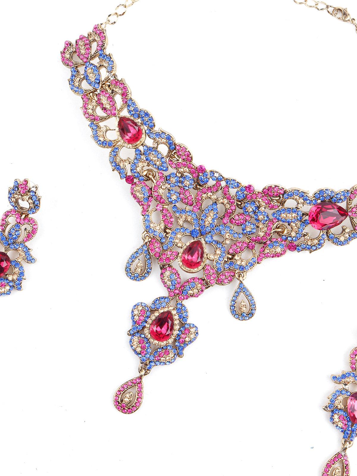 Odette Women Multi Color Crystal Necklace Set - Image 3