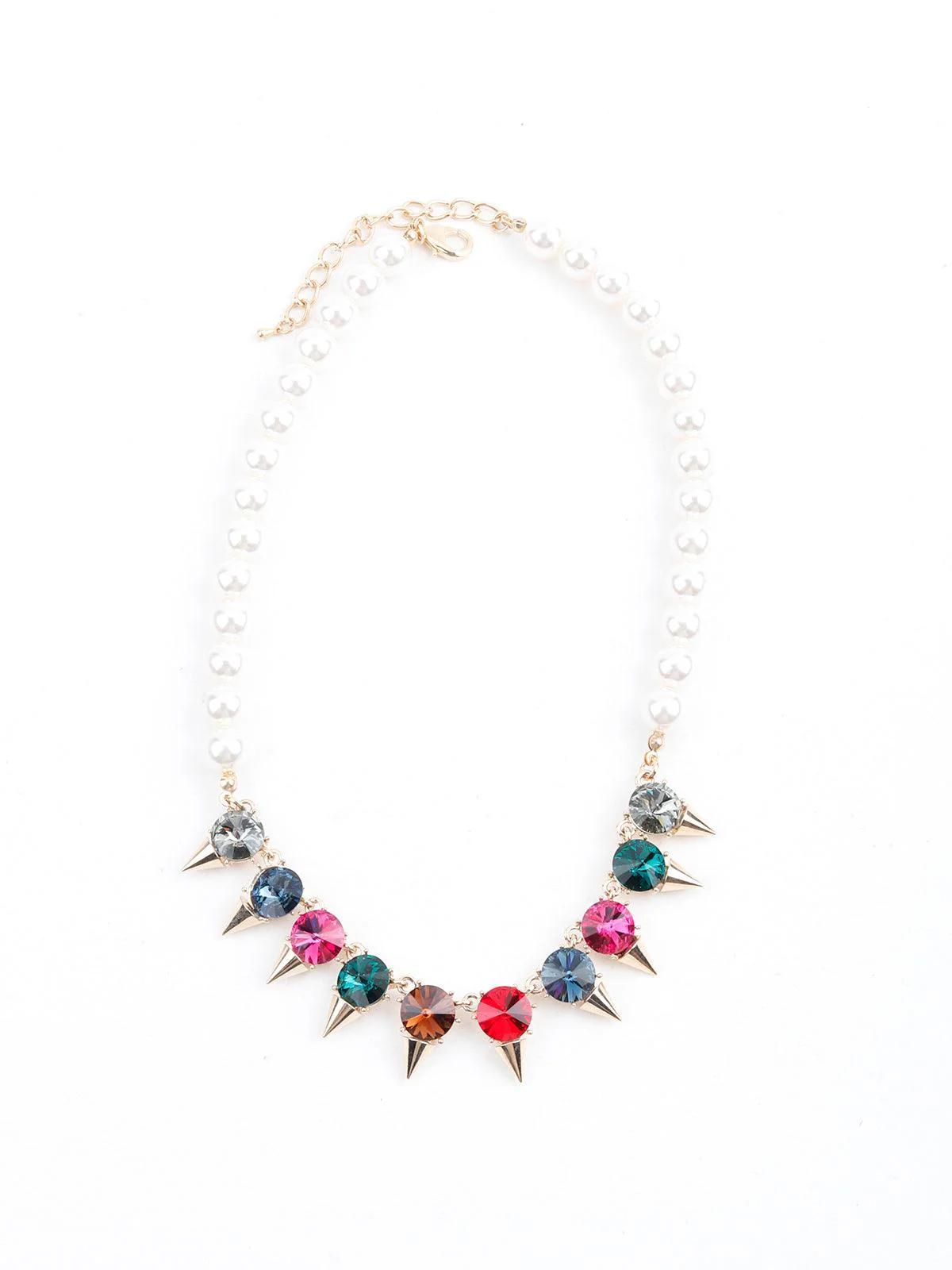 Odette Women Multi-Coloured Rhine Stones And Beaded Pearl Necklace - Image 3