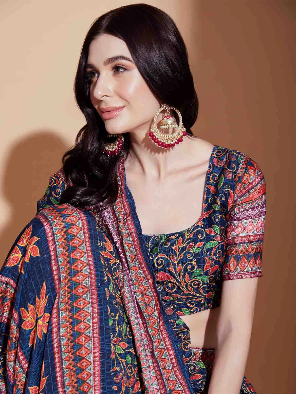 Odette Women Multicolor Chinon Semi Stitched Lehenga With Unstitched Blouse - Image 4