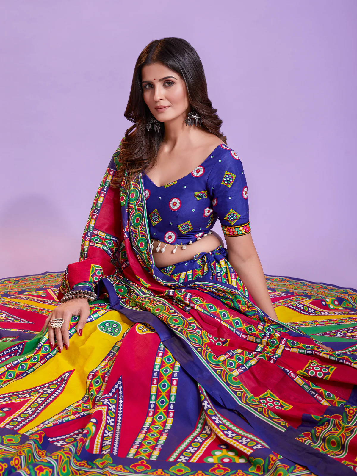 Odette Multicolor Cotton Printed Stitched Lehenga Choli For Women - Image 3