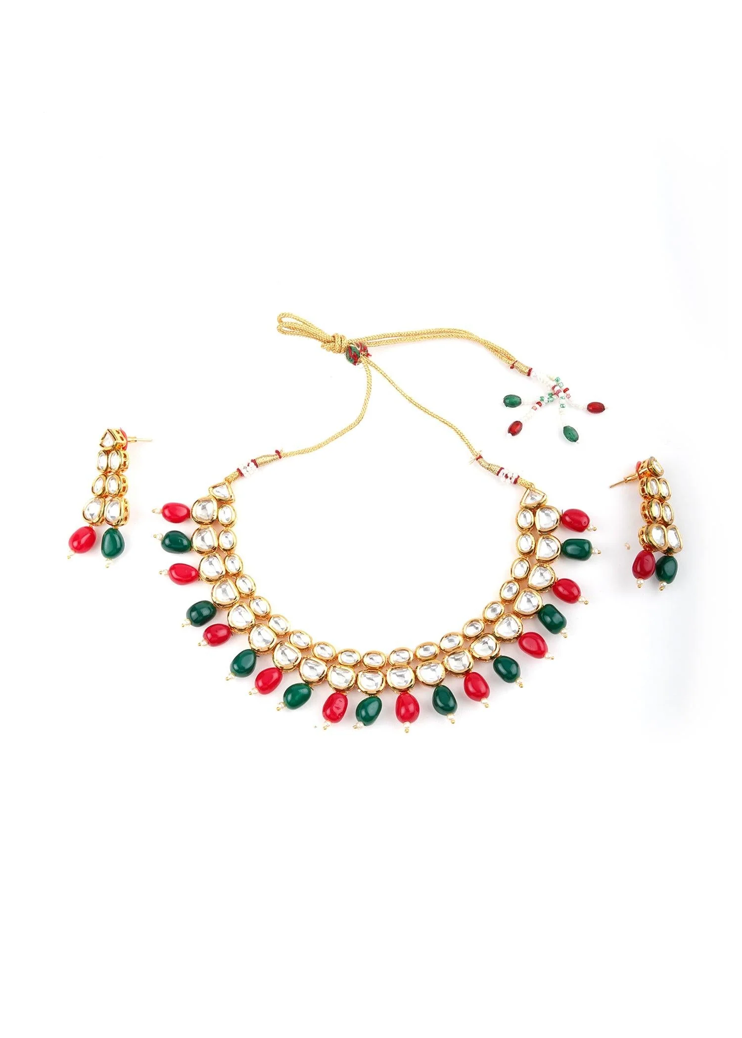 Odette Women Multicolor Kundan Necklace Set - Image 3