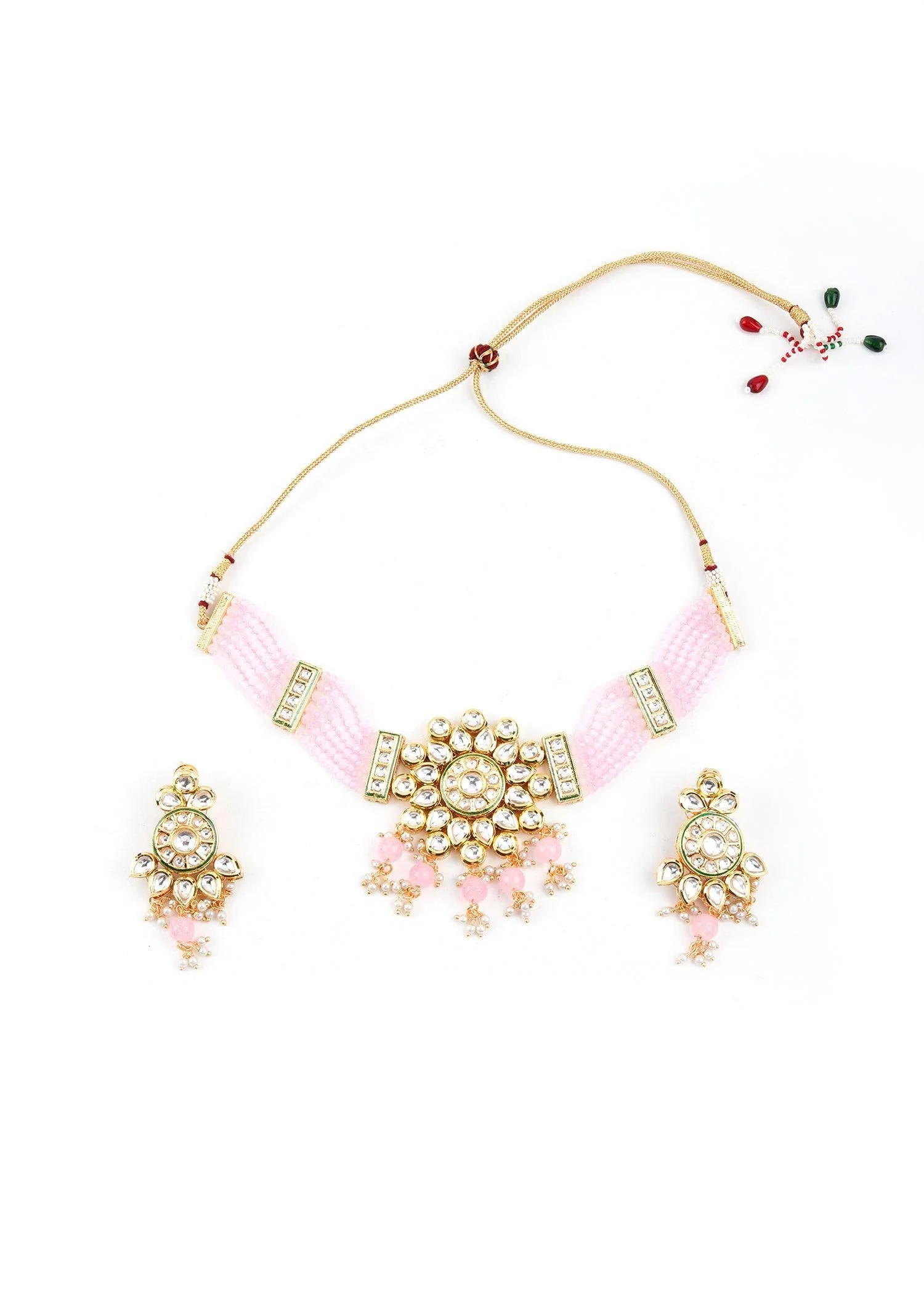 Odette Women Pink Beaded Choker Set - Image 3