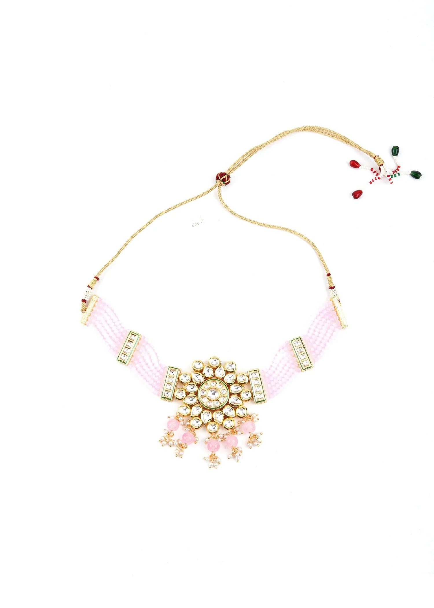 Odette Women Pink Beaded Choker Set - Image 4