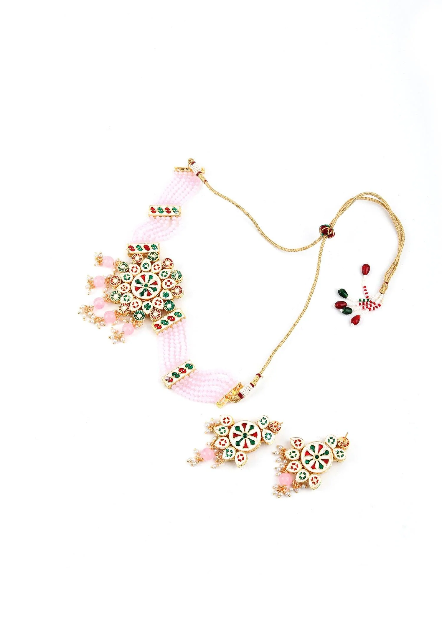 Odette Women Pink Beaded Choker Set - Image 6