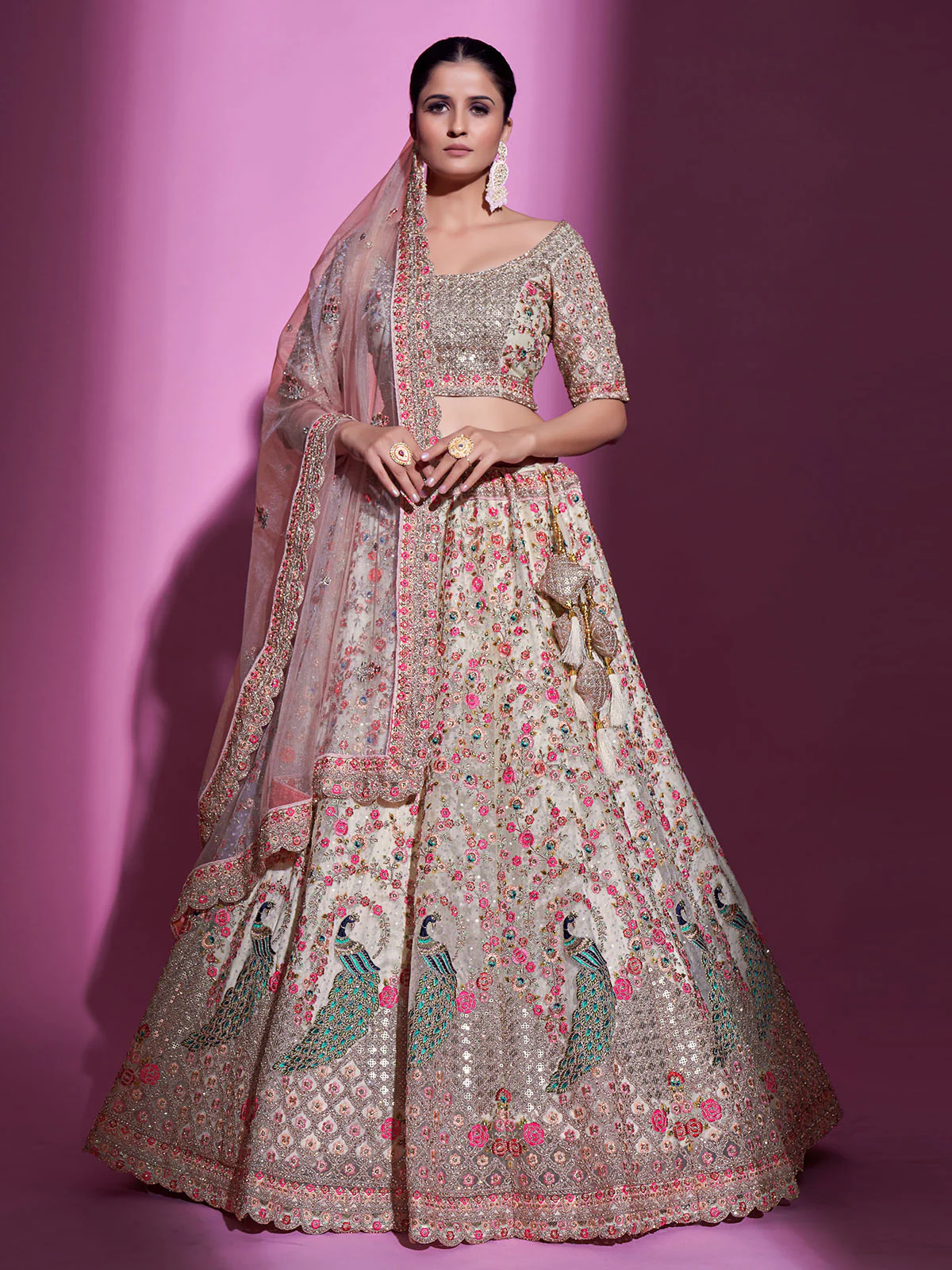 Odette Women Multicolor Net Semi Stitched Lehenga With Unstitched Blouse - Image 3