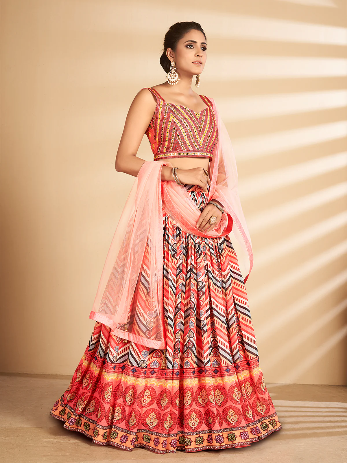 Odette Women Multicolor Printed, Handwork Art Silk Semi Stitched Lehenga With Unstitched Blouse - Image 2