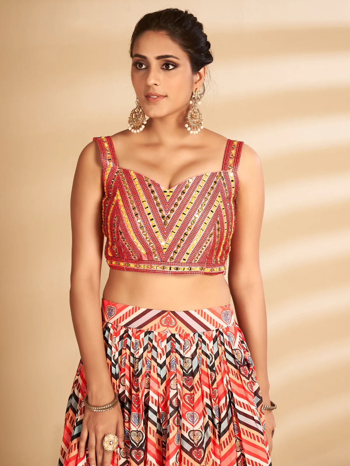 Odette Women Multicolor Printed, Handwork Art Silk Semi Stitched Lehenga With Unstitched Blouse - Image 3