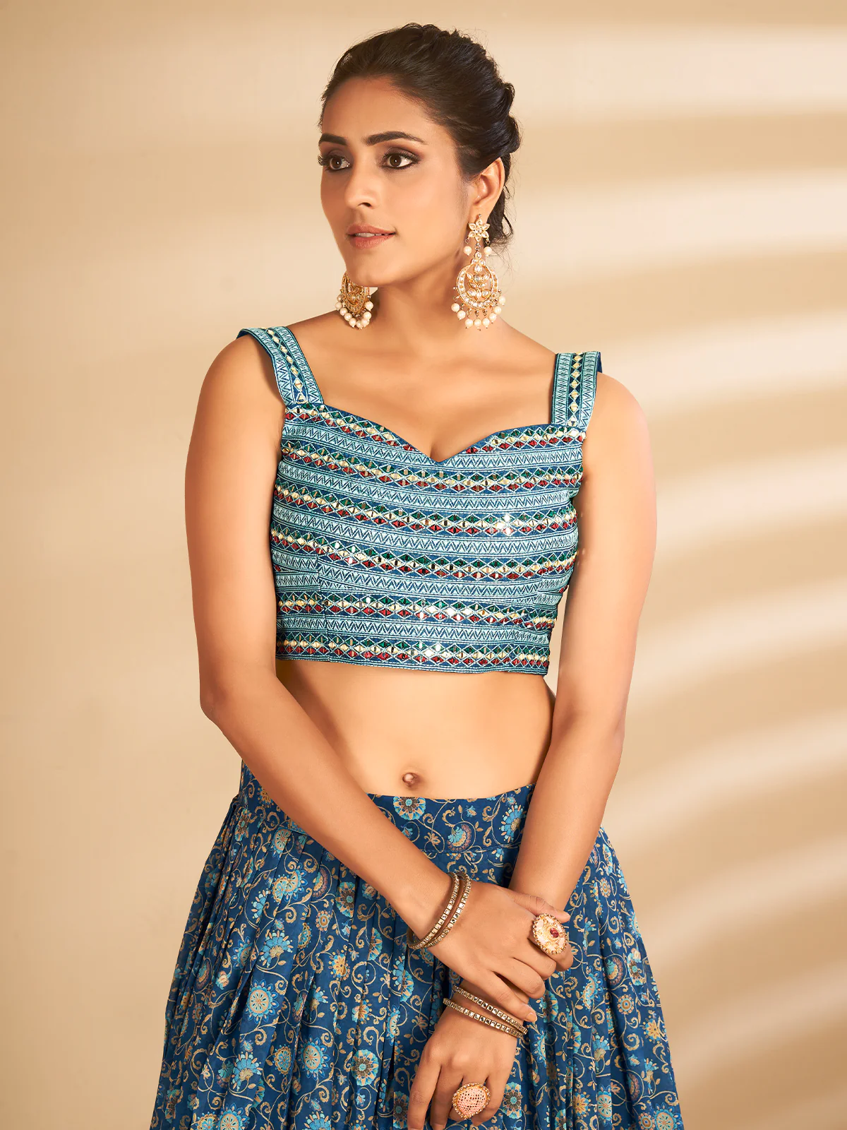 Odette Women Multicolor Printed, Handwork Art Silk Semi Stitched Lehenga With Unstitched Blouse - Image 4