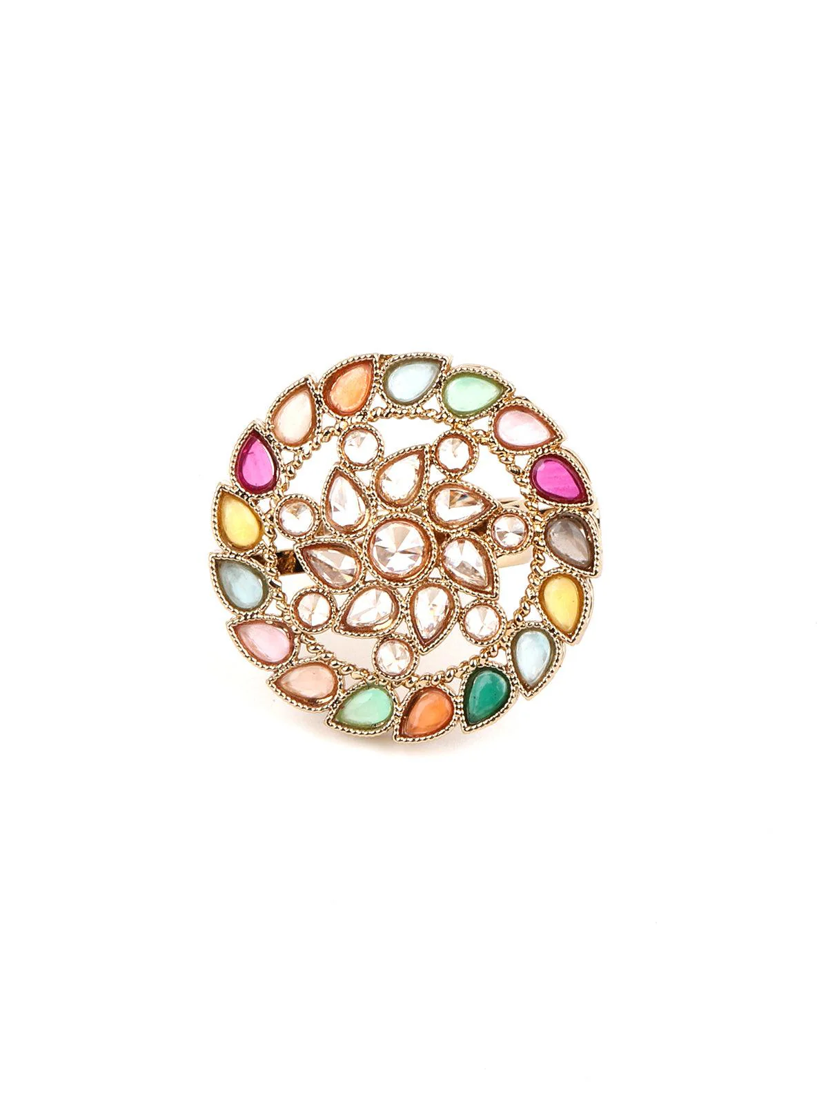 Odette Women Multicolor Round Finger Ring - Image 3