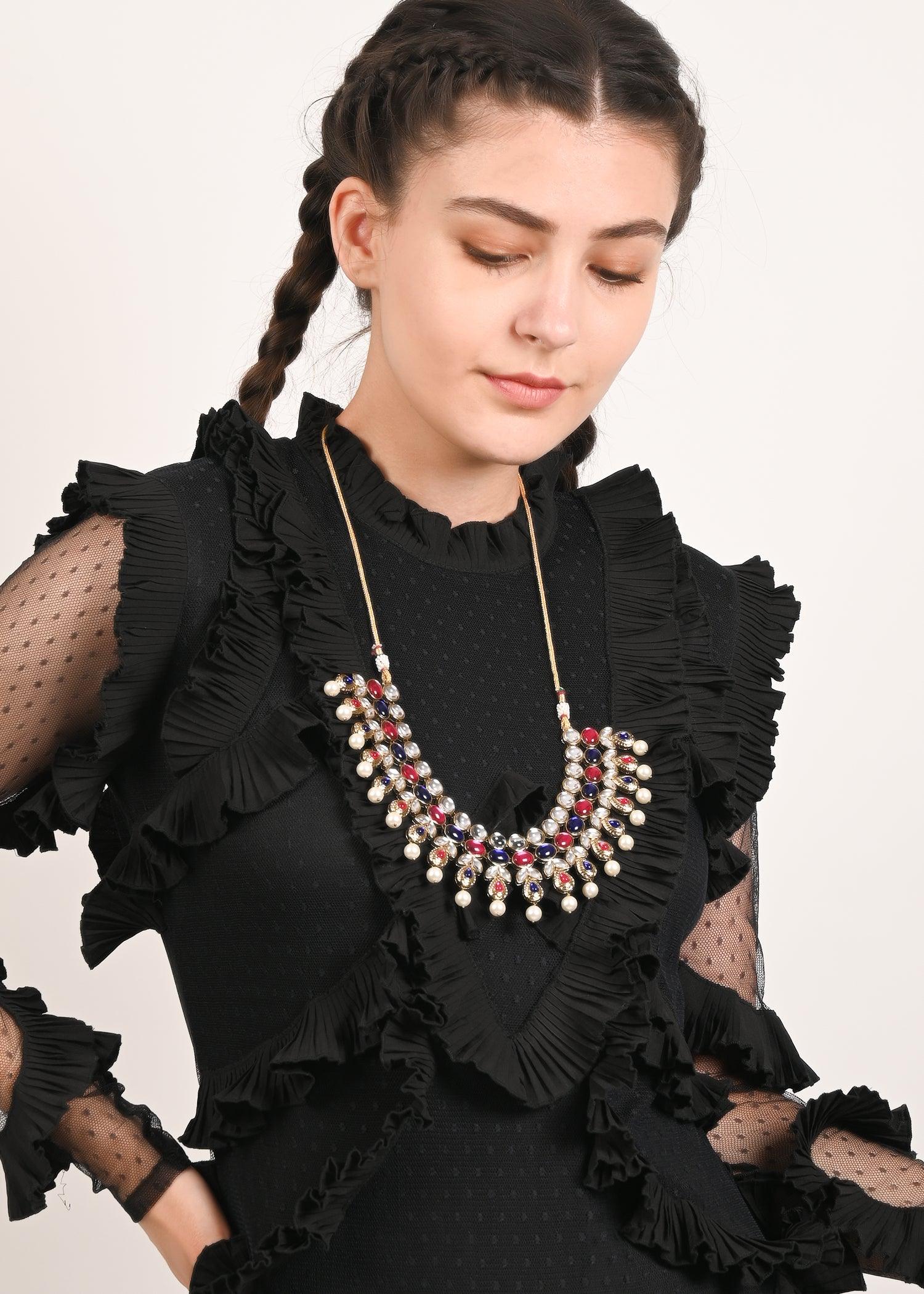 Odette Women Multicolor With Pearls Necklace Set - Image 2