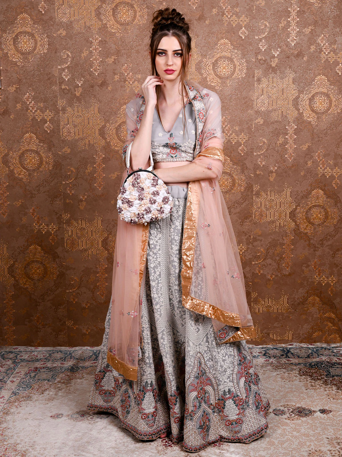 Odette Women Multicolored Floral Bridal Clutch Bag - Image 2