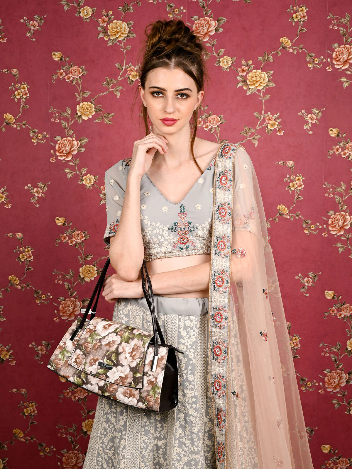 Odette Women Multicolored Floral Printed Hand Bag - Image 2