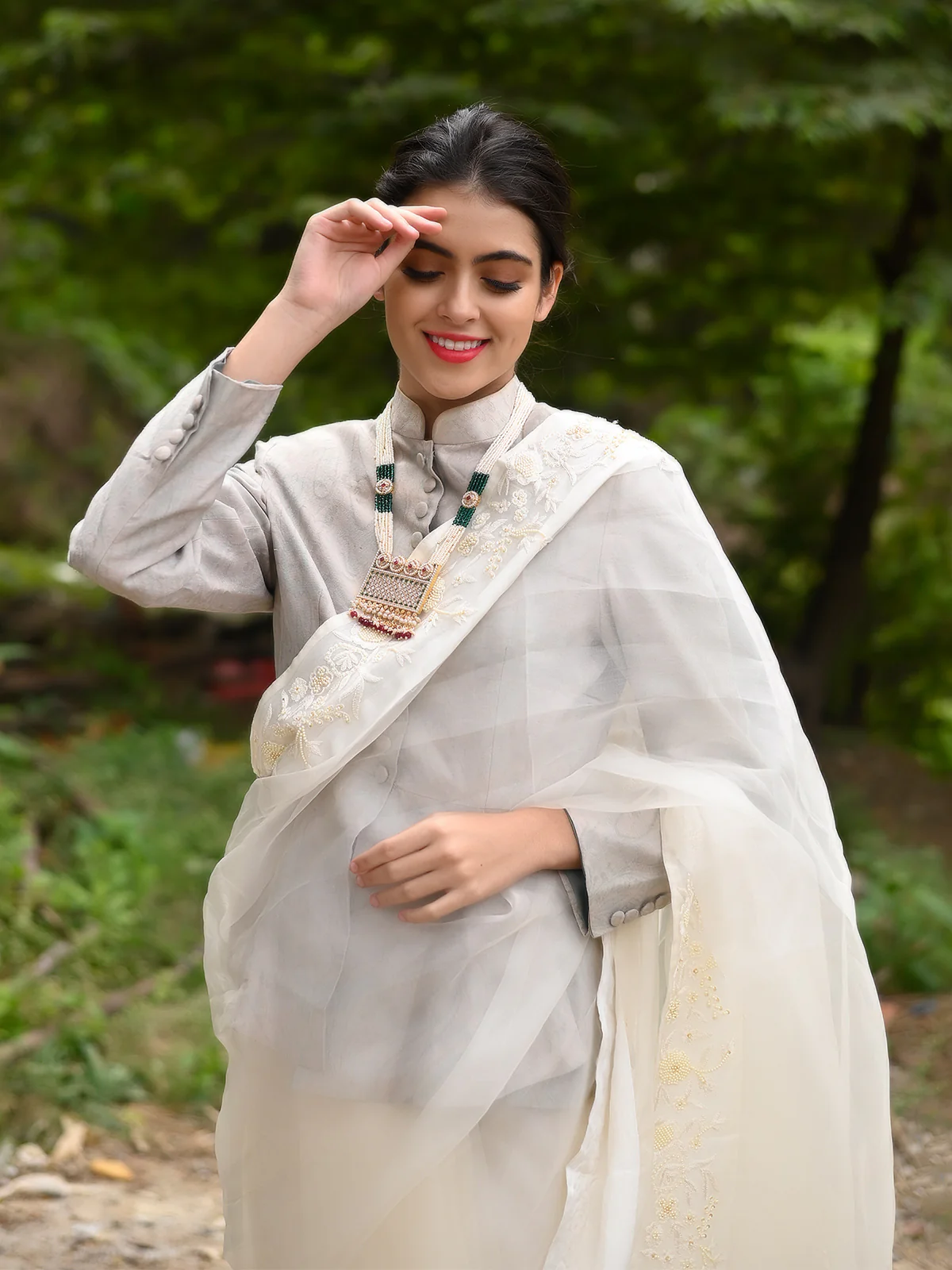 Odette Women Multicolored Kundan Studded Long Neck Piece - Image 2