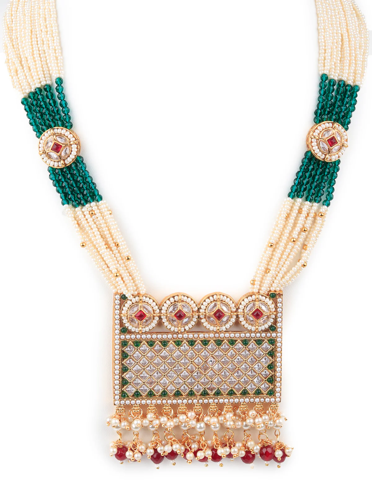 Odette Women Multicolored Kundan Studded Long Neck Piece - Image 4