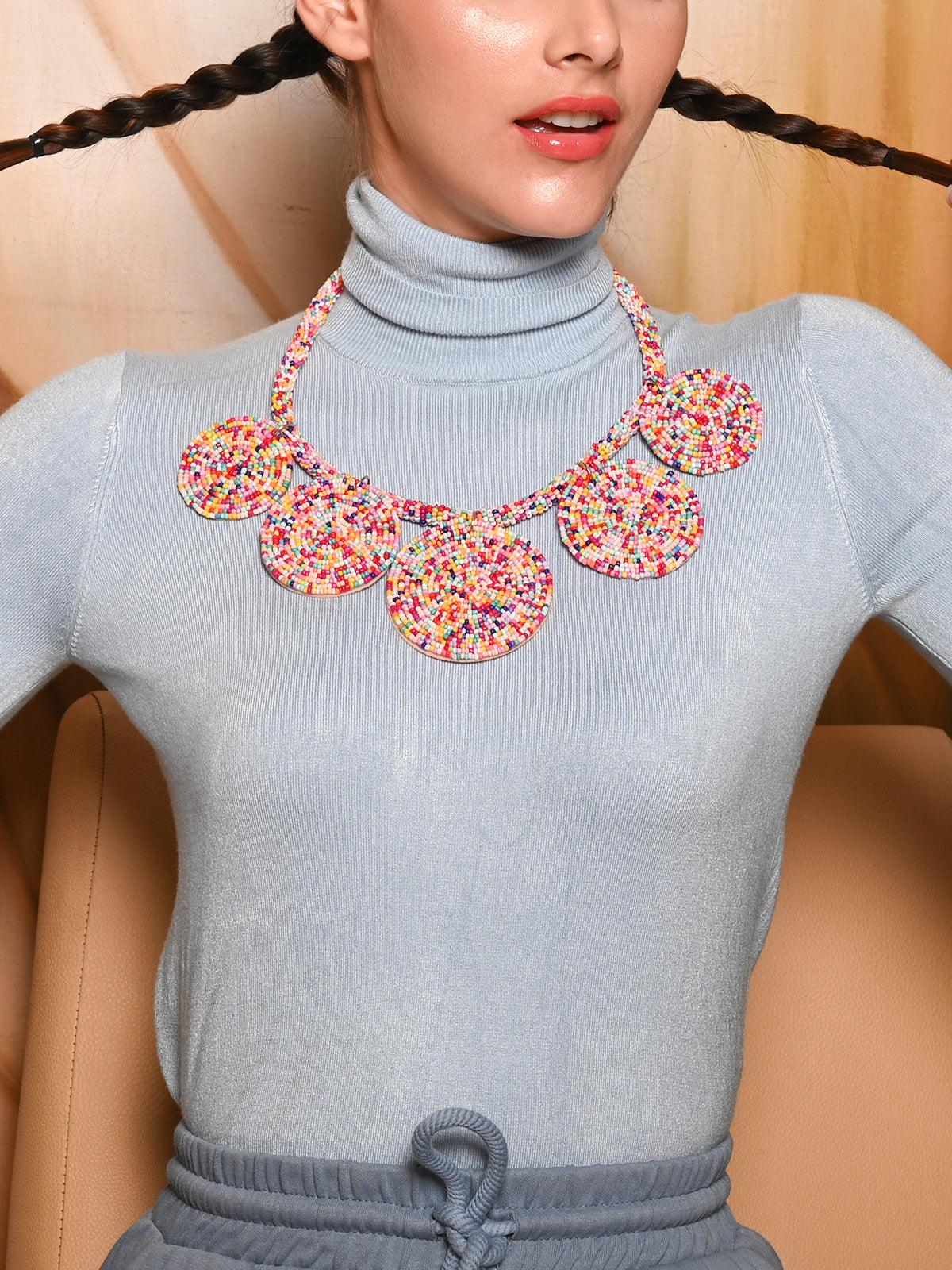 Odette Women Multicolour Beaded Chunky Necklace - Image 2