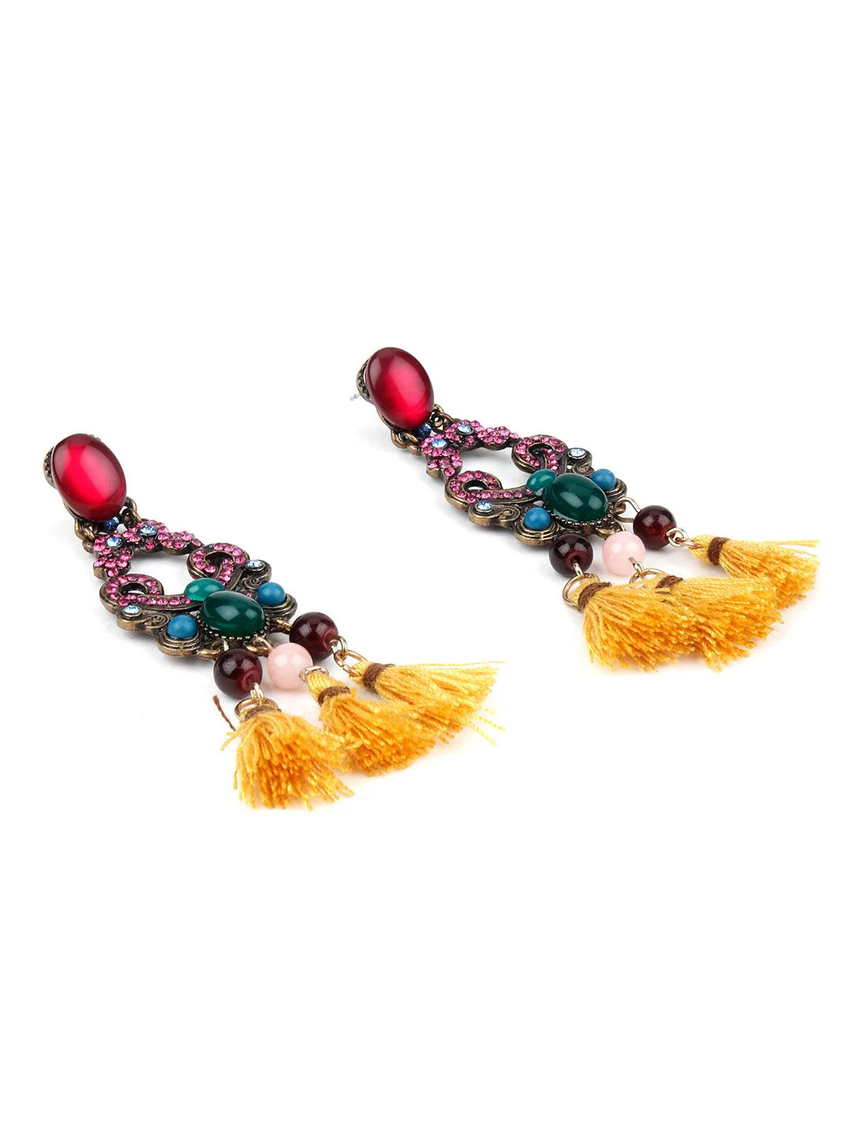 Odette Women Multicolour Drop Earring With Yellow Tassel Hangings - Image 5