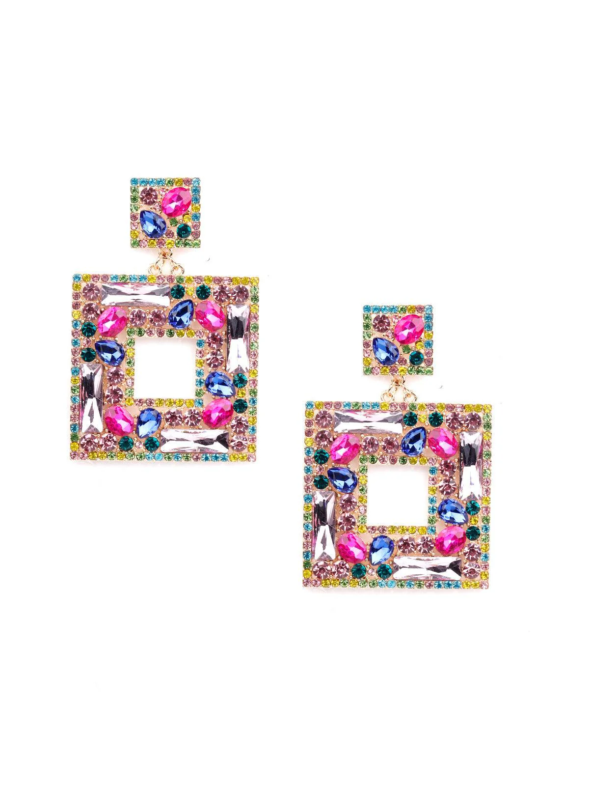 Odette Women Multicolour Sqaure Metal Drop Earrings - Image 3