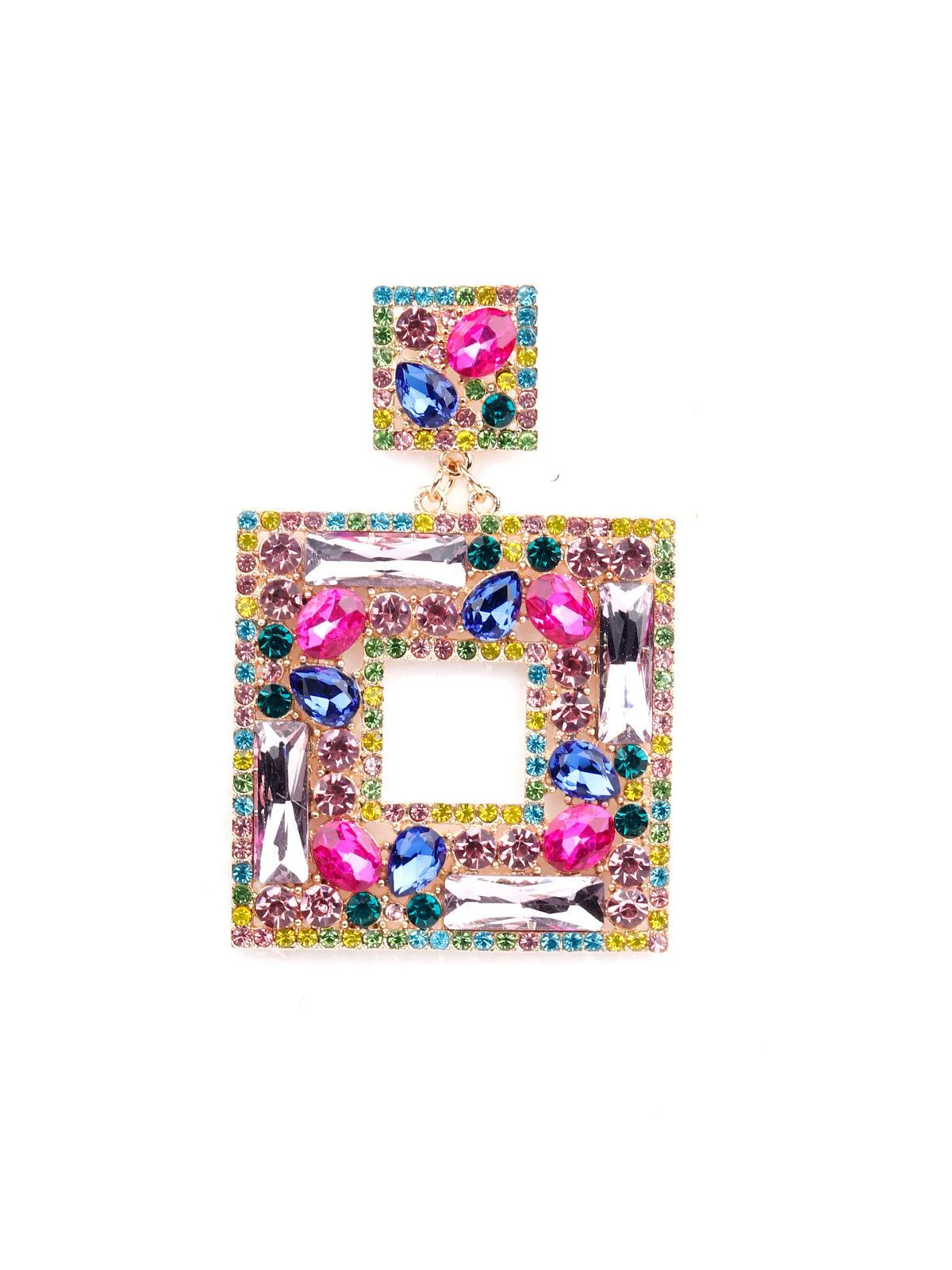 Odette Women Multicolour Sqaure Metal Drop Earrings - Image 4