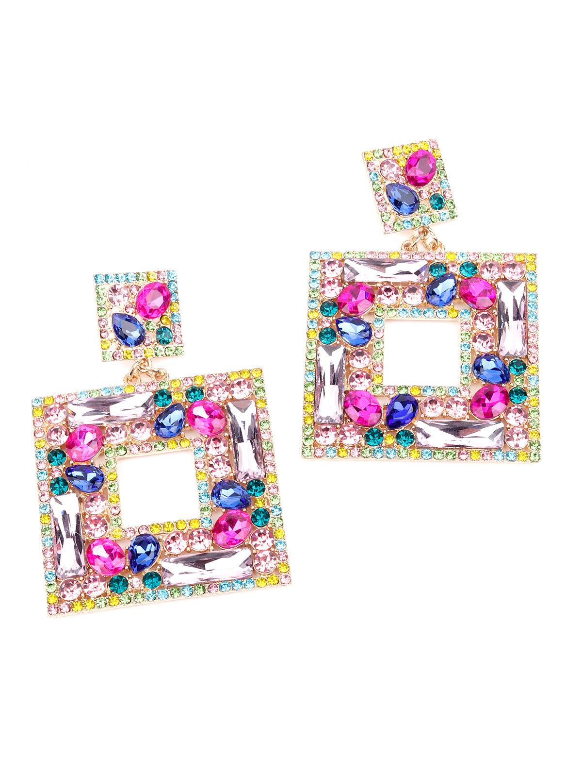 Odette Women Multicolour Sqaure Metal Drop Earrings - Image 5