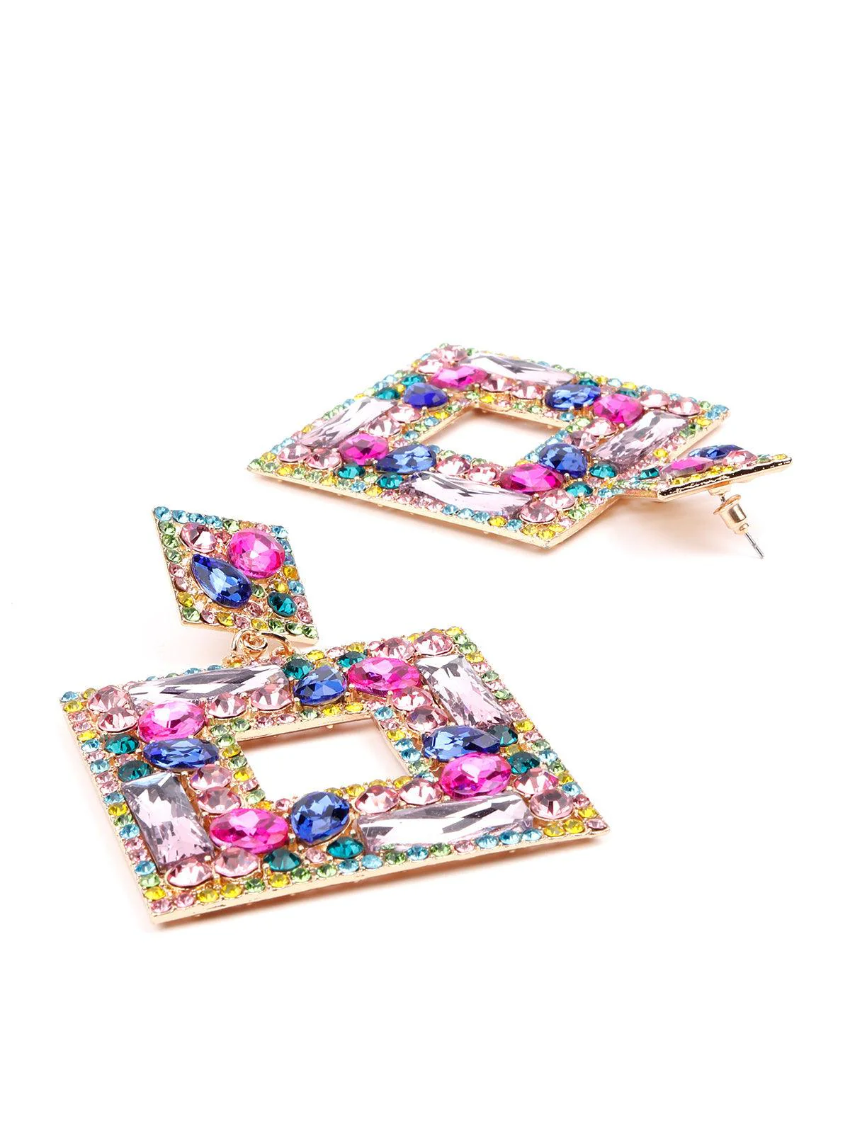 Odette Women Multicolour Sqaure Metal Drop Earrings - Image 6