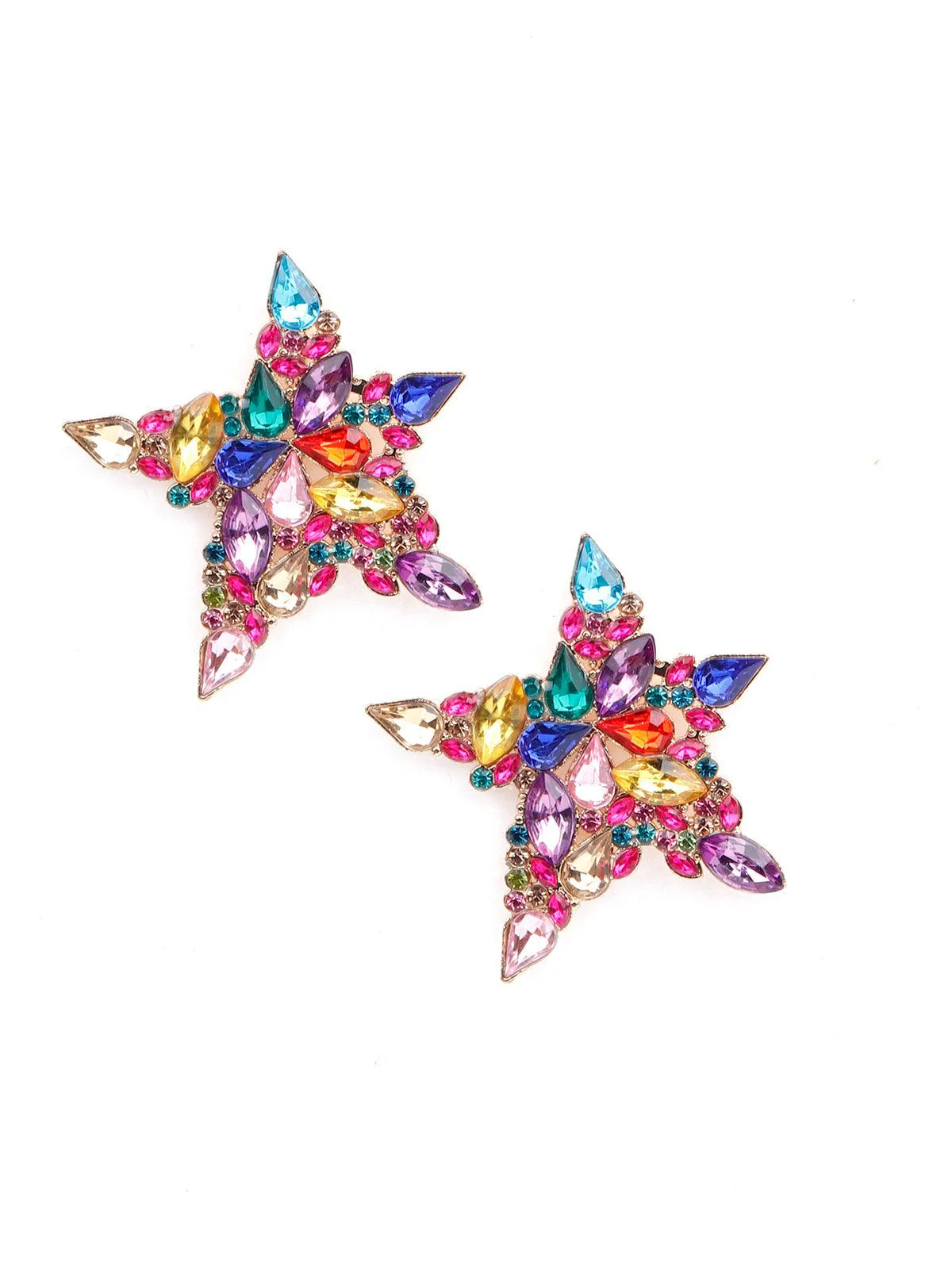 Odette Women Multicoloured Gemstone Metal Earrings - Image 3
