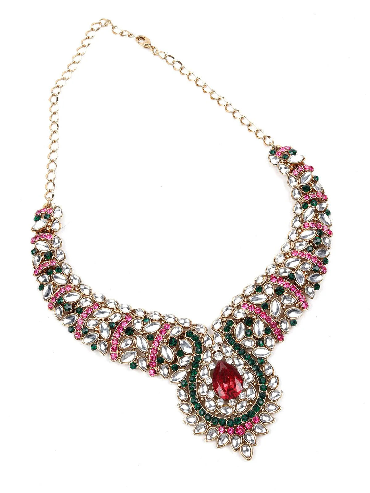 Odette Women Rusty Brown Metal Stones And Kundan Set - Image 2