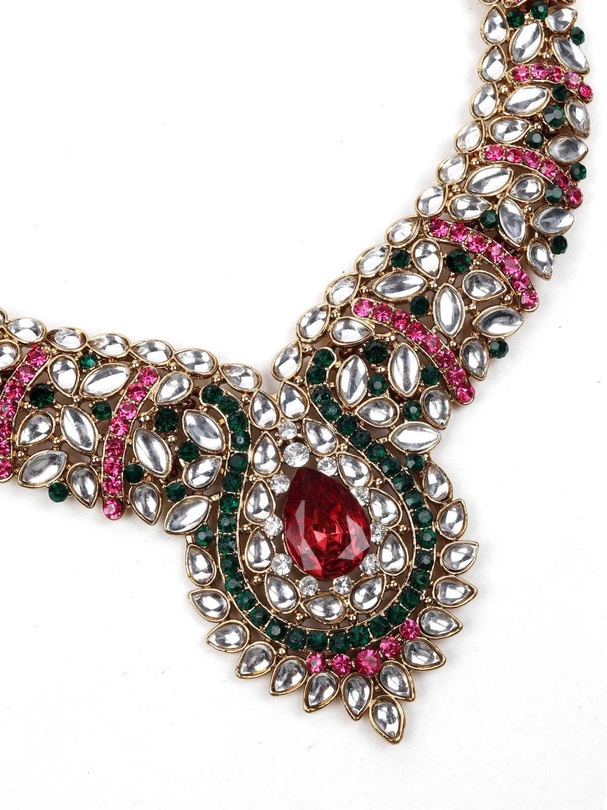 Odette Women Rusty Brown Metal Stones And Kundan Set - Image 3