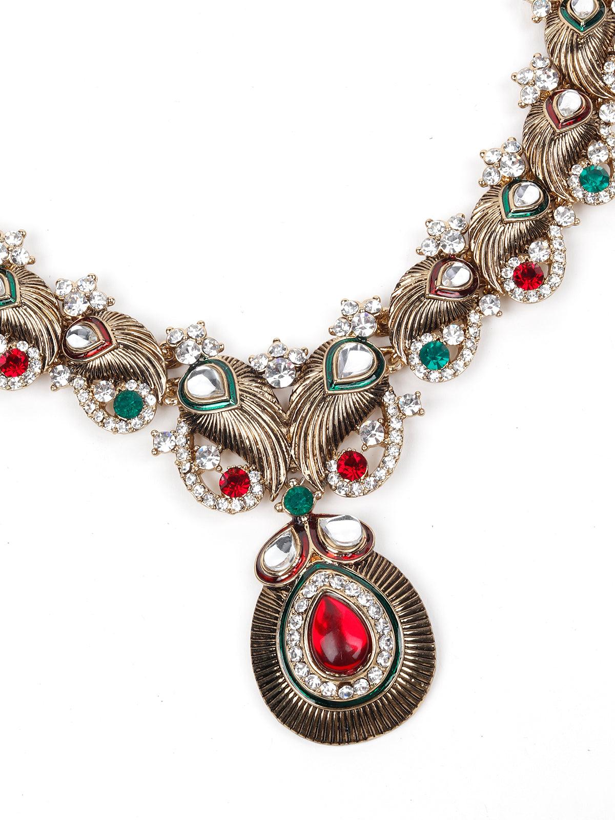 Odette Women Rusty Brown Metal Stone And Jewellery Set - Image 3