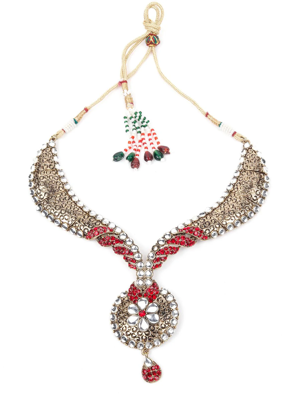Odette Women Rusty Brown Metal Stone And Kundan Set - Image 2