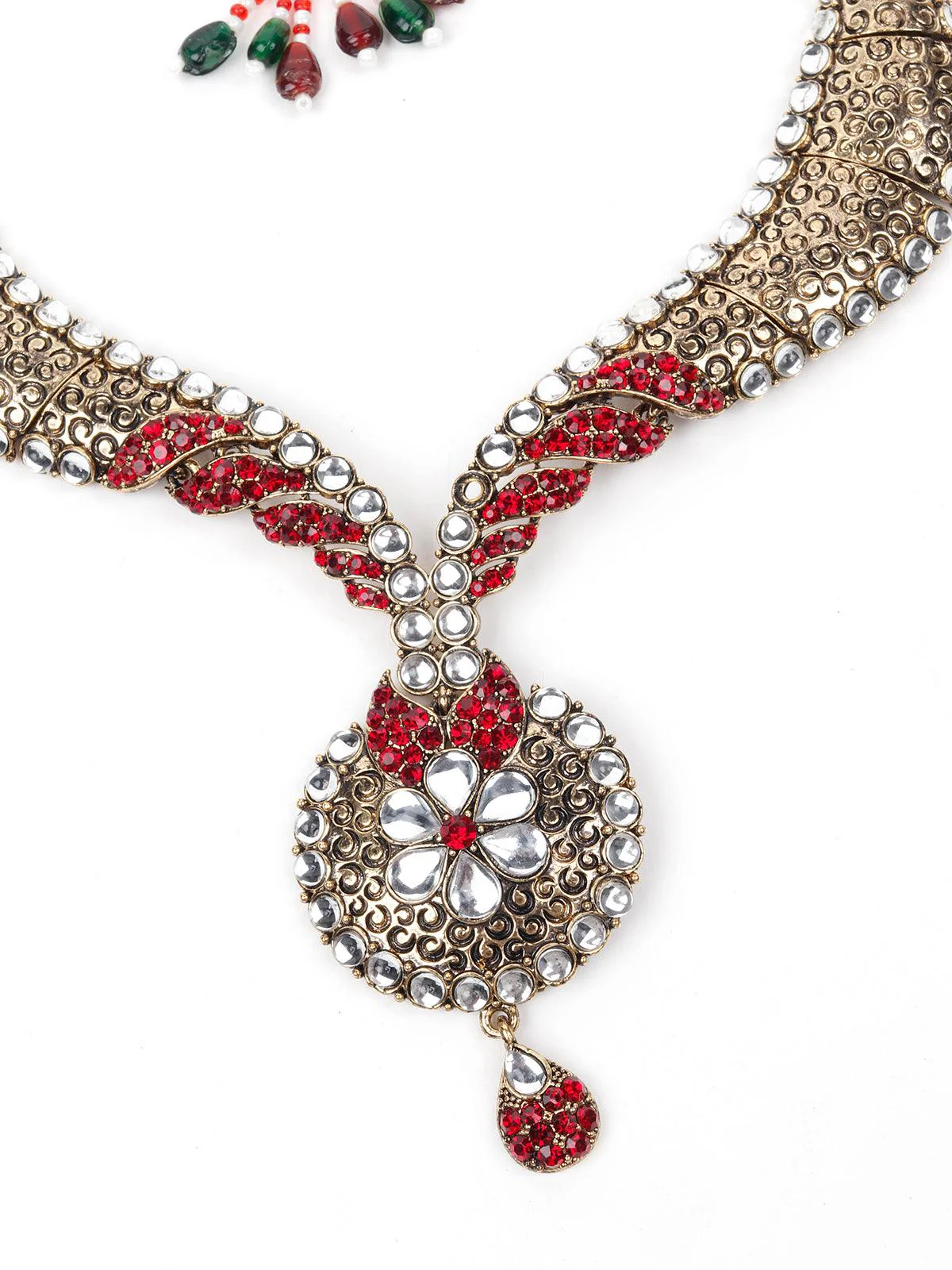 Odette Women Rusty Brown Metal Stone And Kundan Set - Image 3