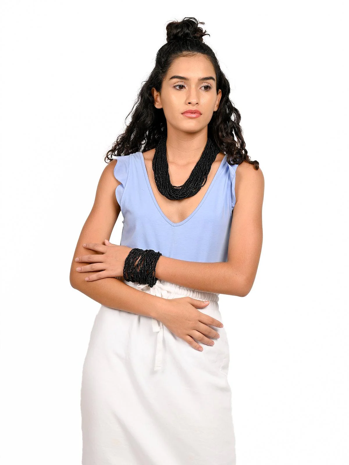 Odette Women Multilayered Black Gorgeous Statement Necklace Set - Image 2