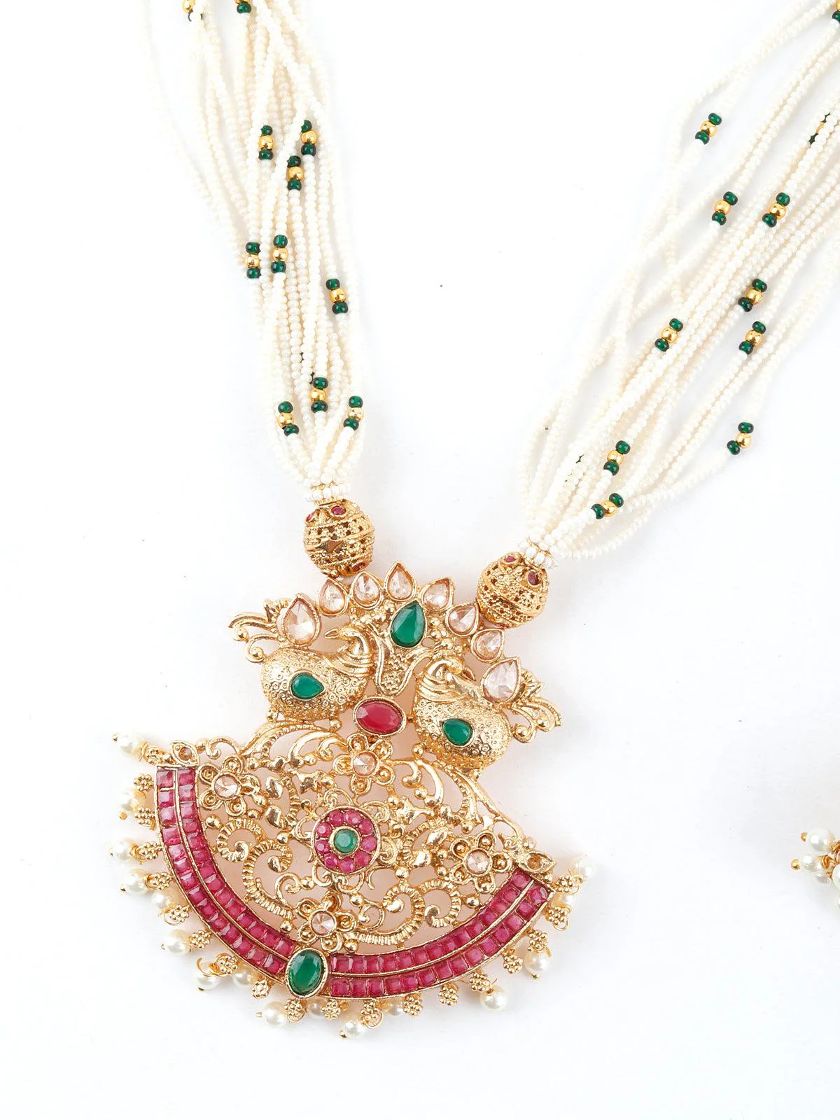 Odette Women Multilayered White Temple Style Necklace Set - Image 4