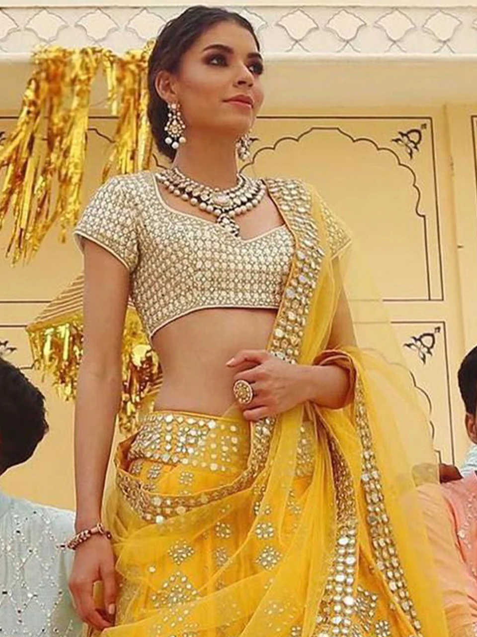 Odette Women Mustard Elegant Semi Stitched Lehenga With  Unstitched Blouse - Image 2