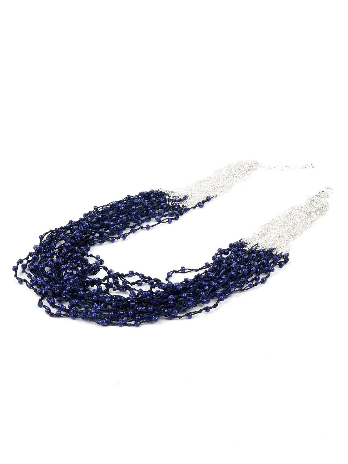 Odette Women Navy Blue Airy Beaded Multi Strands Necklace - Image 4
