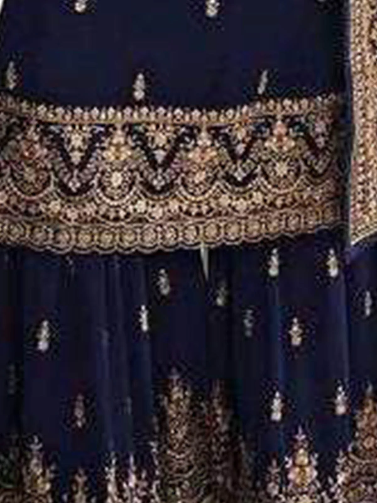 Odette Women Dark Blue Embroidered Georgette Sharara Style Semi-Stitched Salwar Suit - Image 3