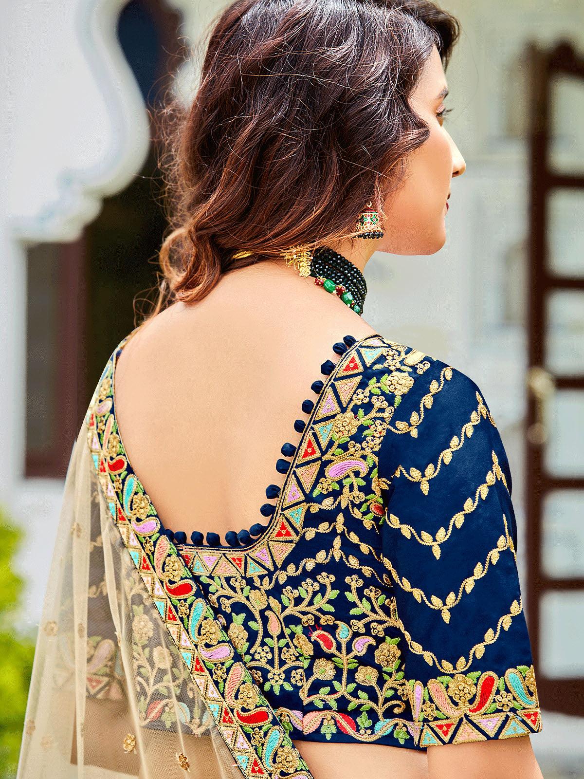 Odette Women Navy Blue Festival Wear Semi Stitched Lehenga With Unstitched Blouse - Image 4