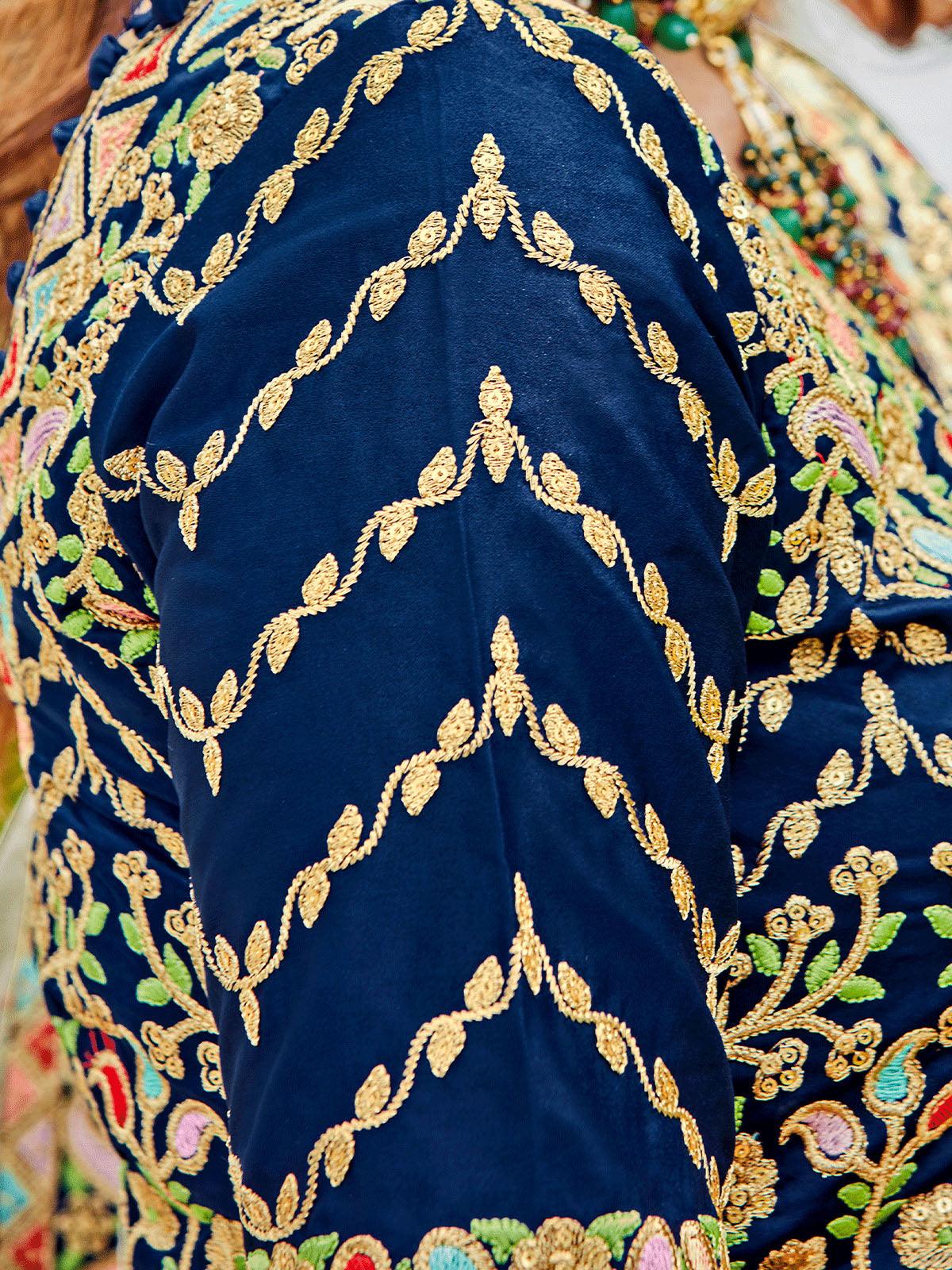 Odette Women Navy Blue Festival Wear Semi Stitched Lehenga With Unstitched Blouse - Image 5