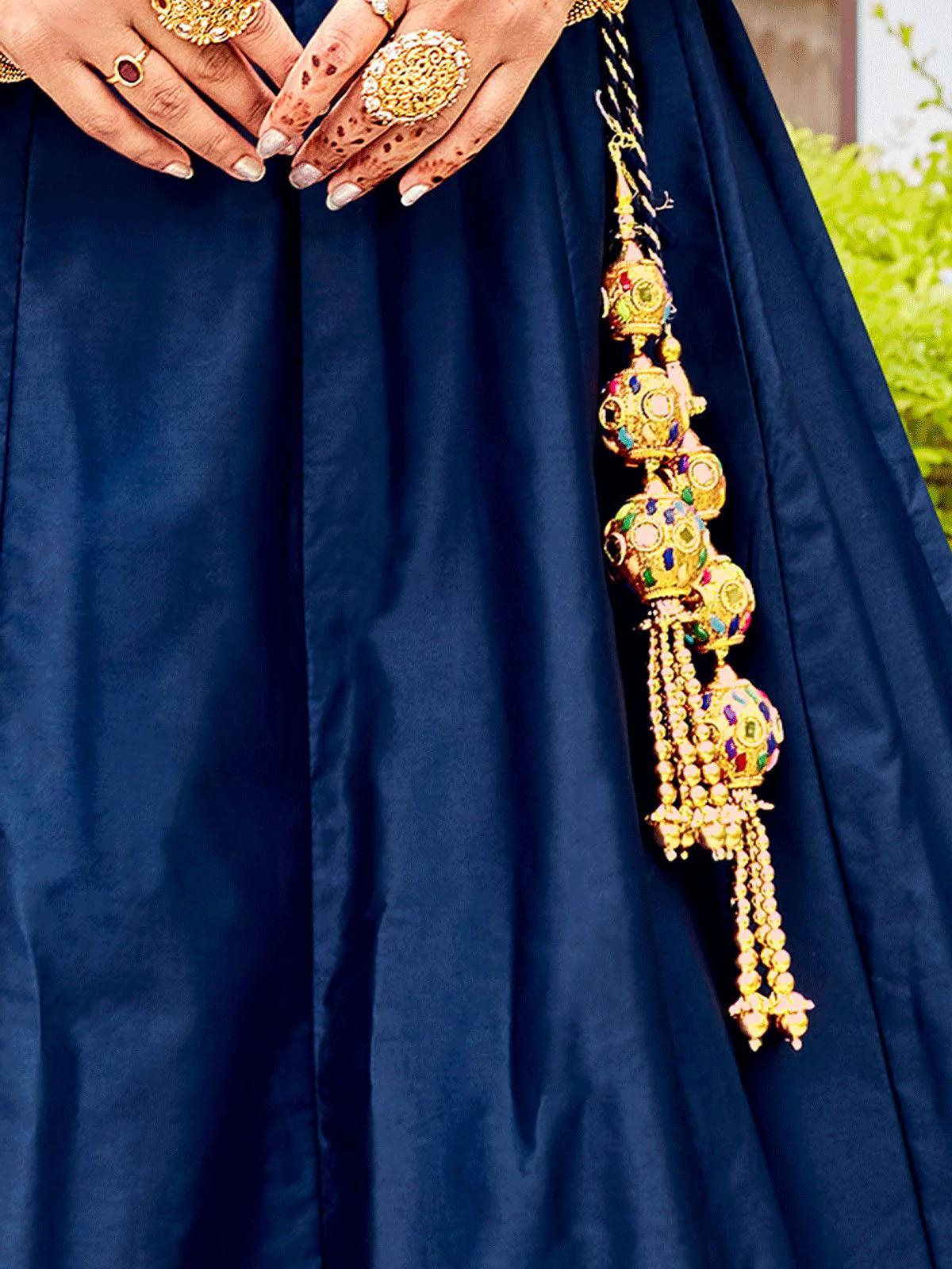 Odette Women Navy Blue Festival Wear Semi Stitched Lehenga With Unstitched Blouse - Image 6