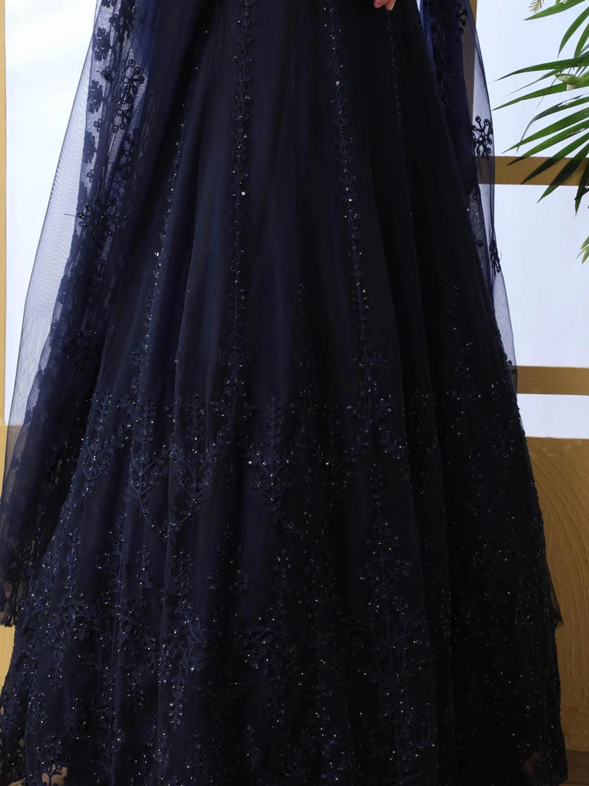 Odette Women Dark Blue Net Semi Stitched Gown - Image 4