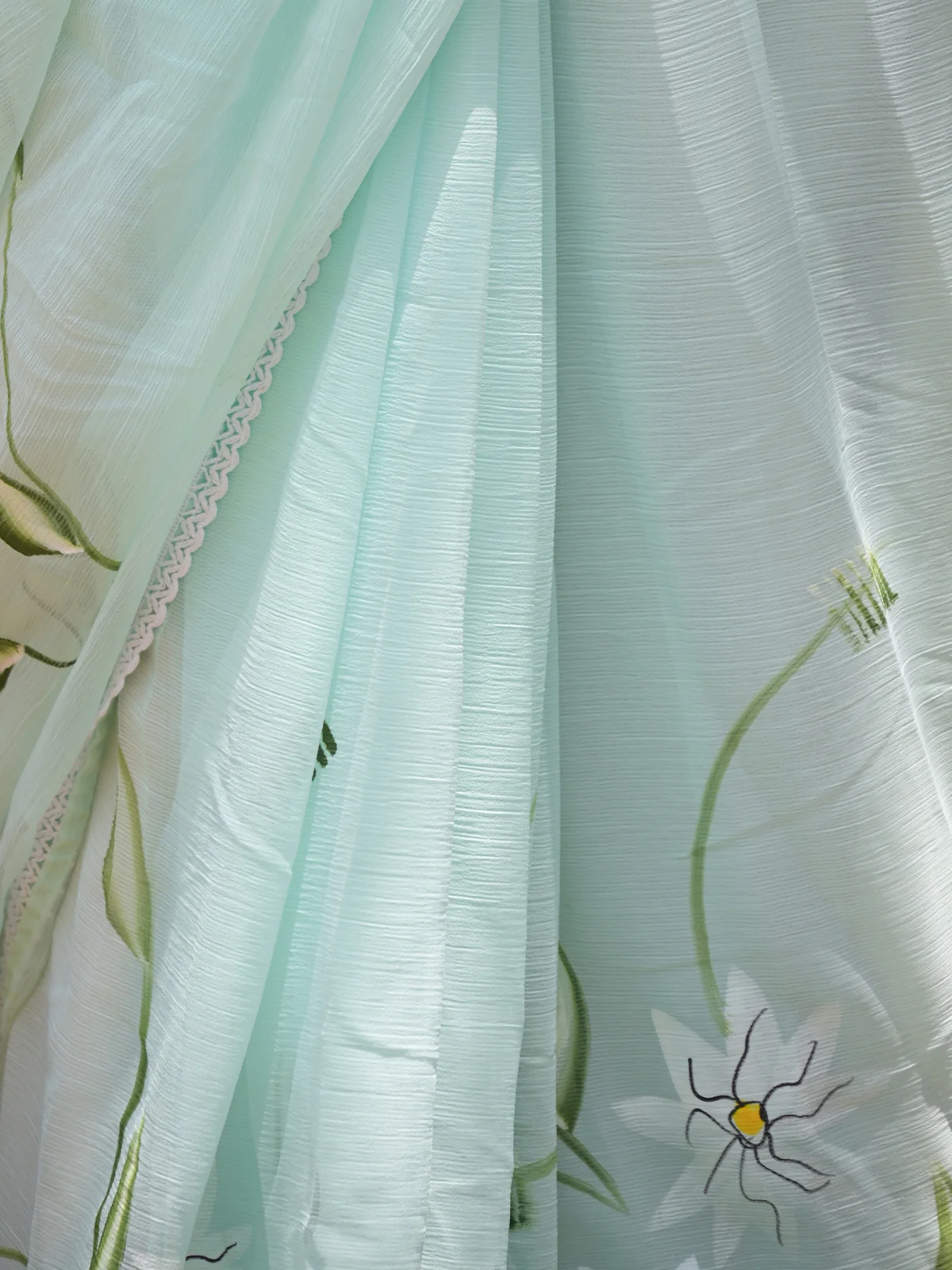 Odett Sea Green Printed Chiffon Saree with Unstitched Blouse for Women - Image 5