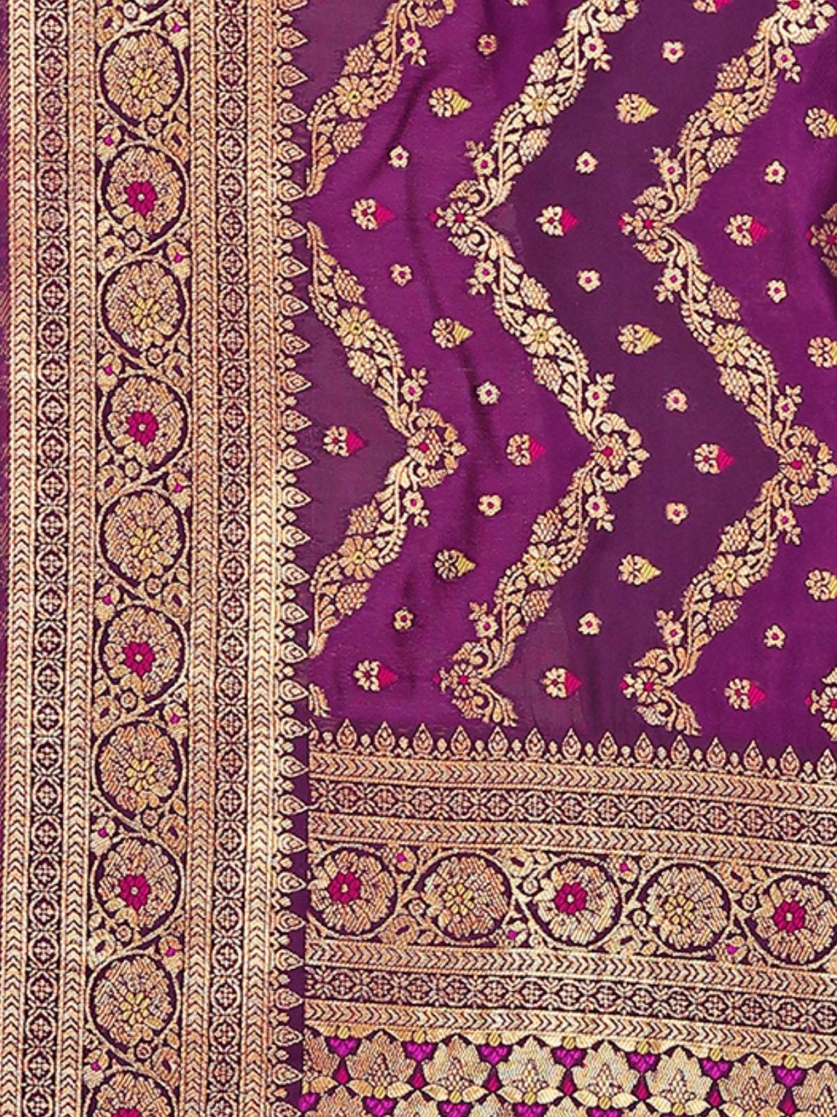 Odette Purple Woven Banasari Silk Saree with Unstitched Blouse for Women - Image 5