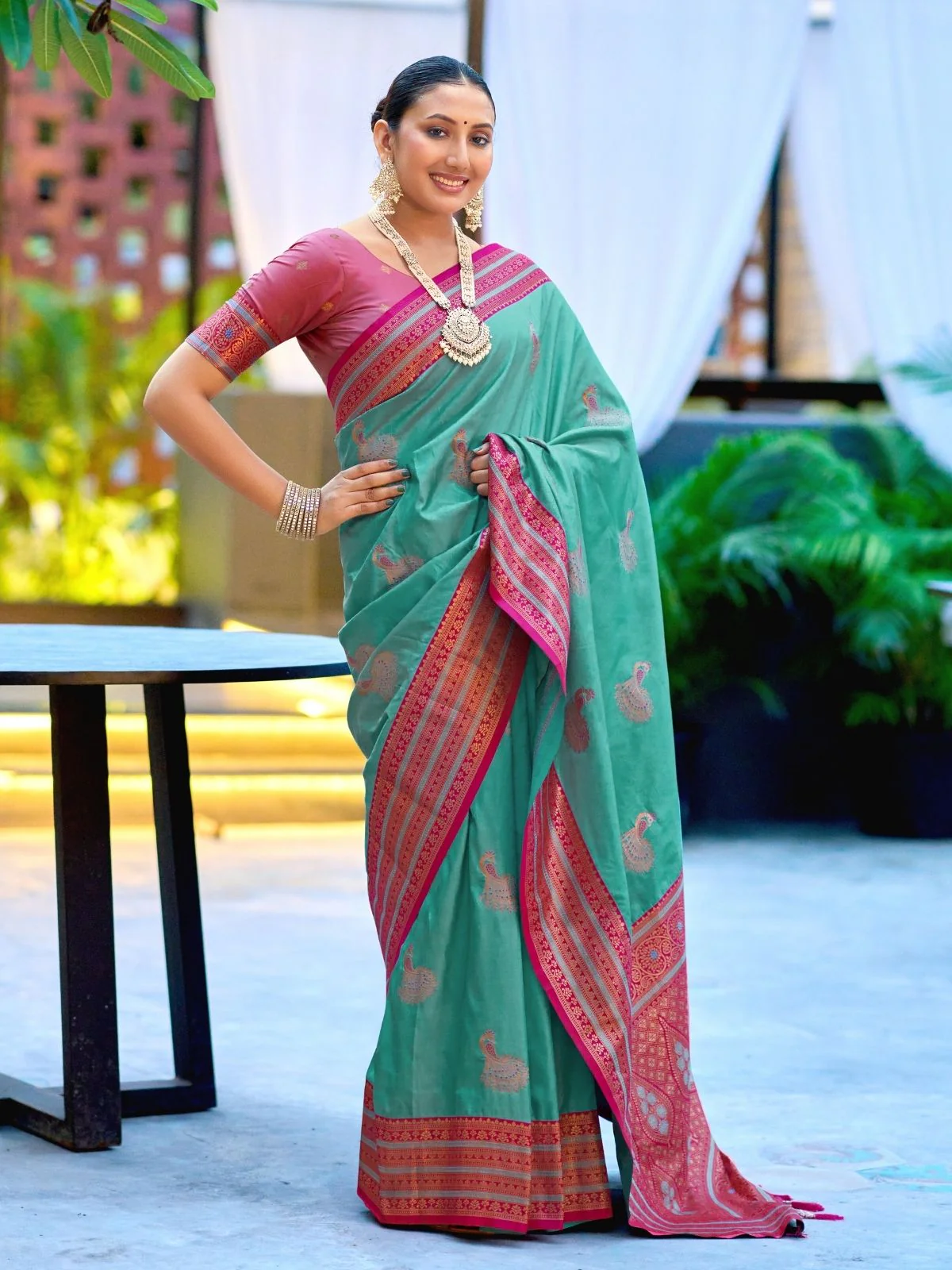 Odette Aqua Blue Silk Zari Woven Saree For Women - Image 3
