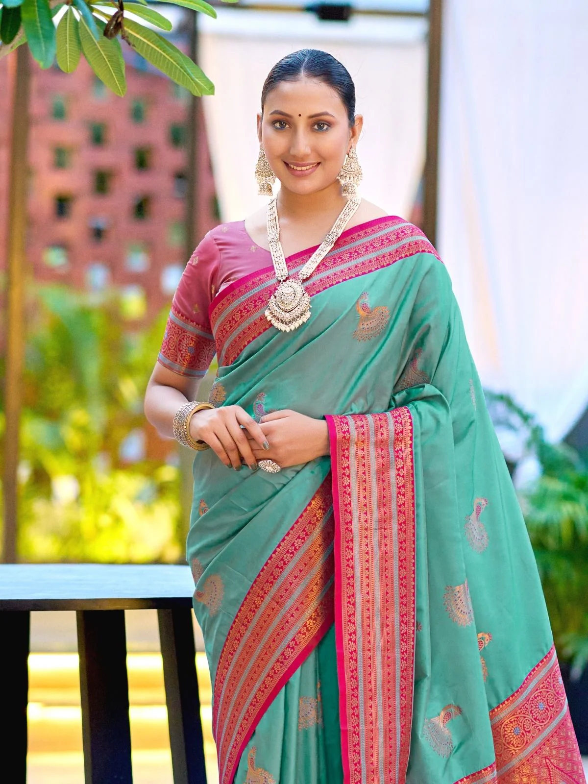 Odette Aqua Blue Silk Zari Woven Saree For Women - Image 6