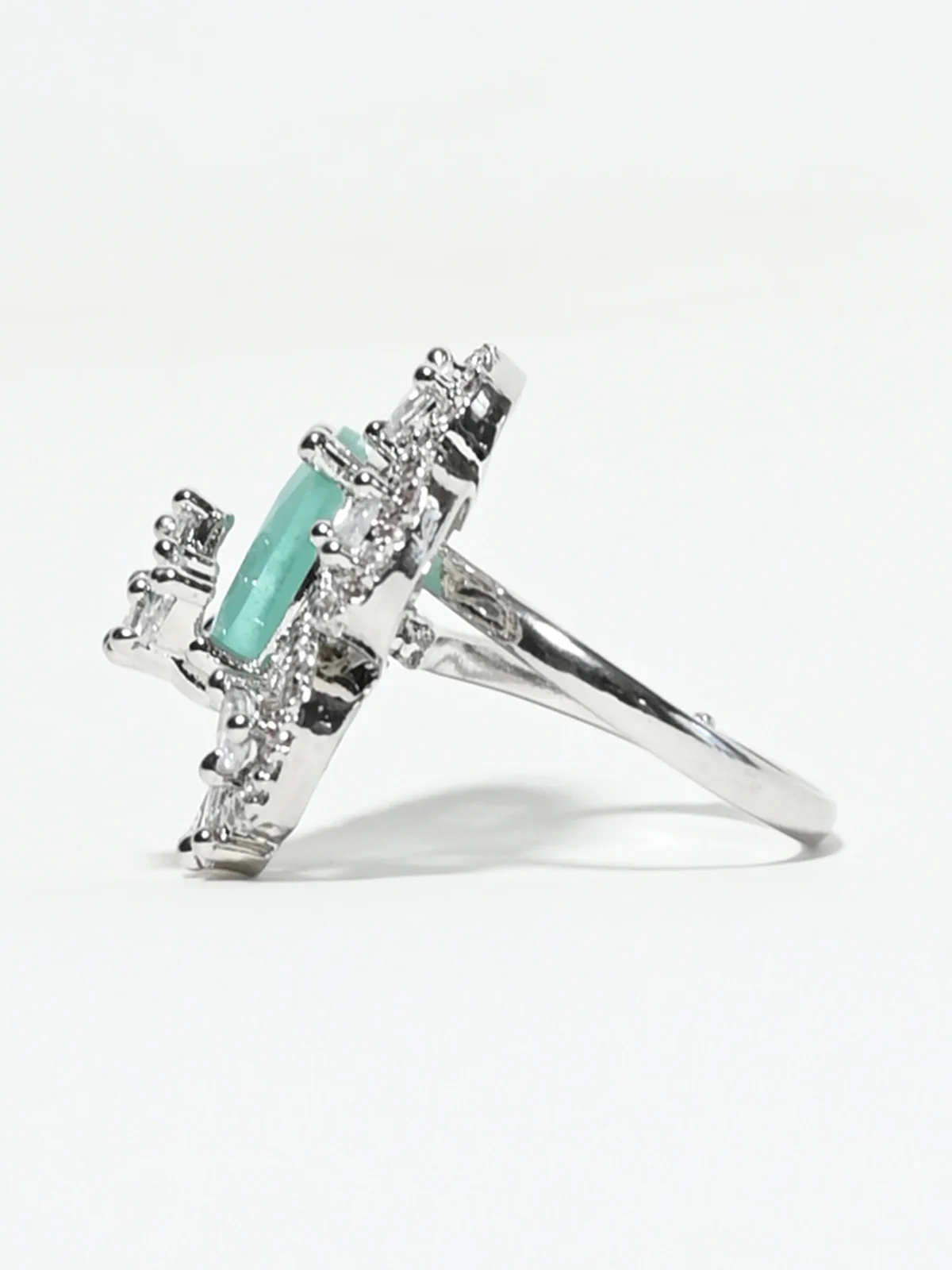 Odette Aqua Green And White Alloy Embellished Ring For Women - Image 4